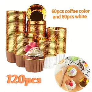120PCS Nonstick Mini Foil Cupcake Liners Baking Cupcake Cupcake Muffins Liners Cupcake Holders Paper Greaseproof Wrappers for Christmas Gifts Baking Cakes Cookies Candy Desserts Pastries