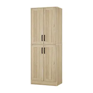 67.7"Tall Kitchen Pantry,Farmhouse Storage Cabinet with Adjustable Shelves,Farmhouse Pantry Cabinet with 4 Doors and Gold Handles,for Kitchen,Dining Room,Living Room Furniture Organizer