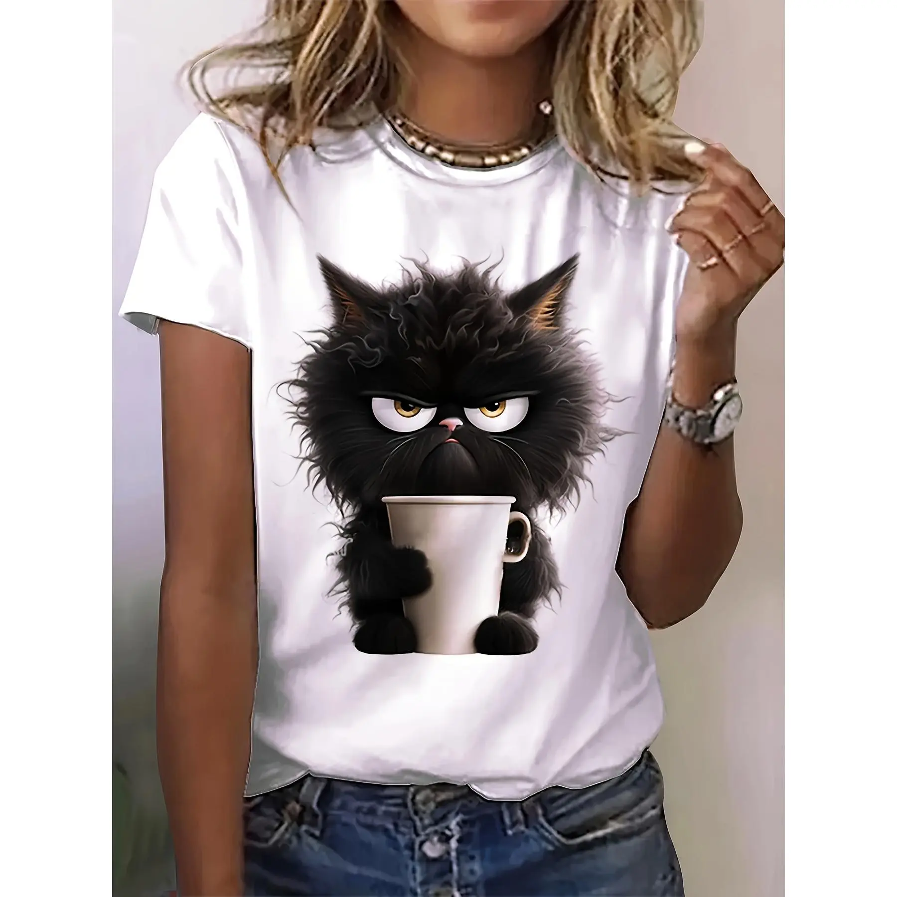 Women's Unisex Classic Cotton Short-Sleeve Round Neck Printed T-Shirt - Casual Streetwear Top for Spring & Summer, Comfortable Fabric, Easy Measuring, Sportswear, Korean, Basics, Digital Print, Japanese, Shortsleeve, Tshirt, Soft Cotton For All-Day Ease,,