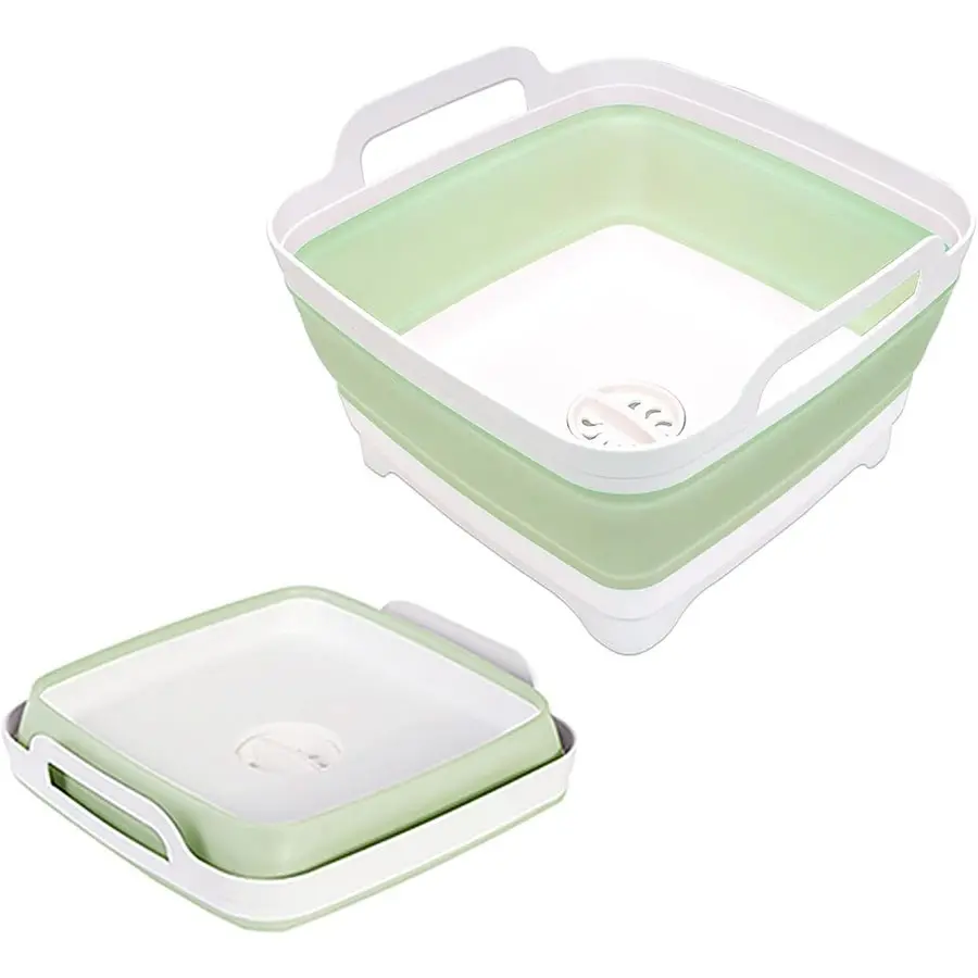9-Liter Foldable Bucket with Drain Plug, Portable Dishwashing Basin, Basin Container, Space-Saving Plastic Wash Tub, Ideal for Laundry & Storage, Home Goods