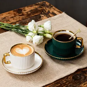 Vintage Coffee Cup & Saucer Set, European Style Ceramic Coffee Cup & Saucer, Ideal for Breakfast Milk and Office Latte Art, Coffee Cups Gift