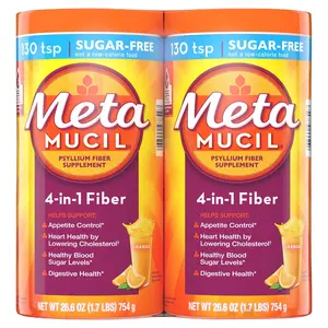 Metamucil 4-in-1 Psyllium Husk Fiber Powder, Sugar-Free Orange Flavor, 26.6 oz, 2-Pack Dietary Supplement for Digestive Health & Heart Support (Health & Nutrition Wellness)