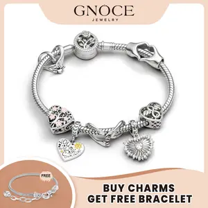 GNOCE Charm Bead for Bracelets - Cubic Zirconia and Enamel, Loving Heart and Infinity Sign Bracelet and Necklace Charms for Women and Girls, Finger Heart Beads Fit Snake Bracelets and Necklaces