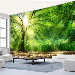 1pc Super Large Sunshine Forest Landscape Tapestry - Vibrant Greenery Wall Hanging, Easy Install with Free Clips Included - Perfect for Living Room, Bedroom, Office Decor, Living Room Decor|Sunlight Forest Theme|Easyinstall Tapestry