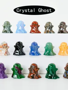 Halloween Crystal Stone Carving Ornament, Crystal Carvings, Ghost Souvenir Gift, Unique Home Decor Accessory, Perfect for Festive Celebrations