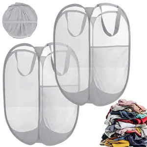 LMMAKE 2Pcs Upgraded Collapsible Mesh Pop Up Laundry Hamper with Sturdy Handles Side Pocket Portable Clothes Baskets for Dorm Bathroom Travel Storage Black Space Saving Breathable Durable Multi Functional Pet Friendly Hamper Set