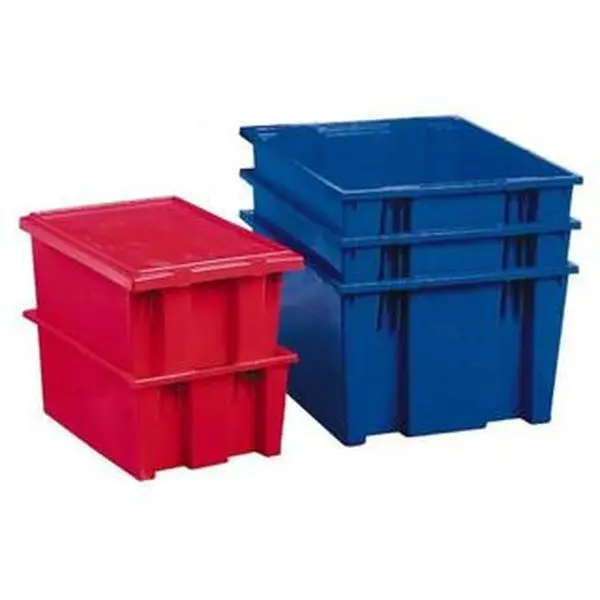 Akro-Mils Blue Polyethylene Rectangle Storage Box Container (Pack of 6, Model 35200 BLUE) - 0.8 Cu Ft, 55 Lb Load Capacity, 19.5x13.5x8 inches, Stackable, Nestable, Space-Saving Home Use Organizer Tote