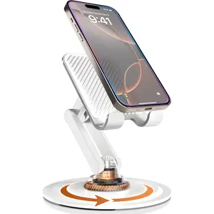 Cell Phone Holder Height and Angle Adjustable Cell Phone Holder, Universal Holder for Leisure, Business, Office, Home with Anti-Slip Base and Convenient Charging Port, Fits All Smart Phones Cellphone Smartphone Stand Mount