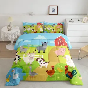 Luxury Farm Animal Theme Duvet Set - Full Size, Breathable Soft Quilt/Blanket, Rustic Farmhouse Comforter, Designer Bedding with Pig, Dog, Cow, Goat, Duck Prints, Animal Blankets for Farm Nursery Decor