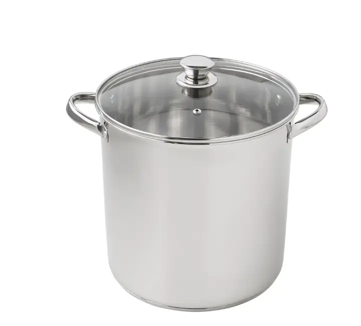 12-Qt Stainless Steel Stock Pot with Glass Lid, Induction Compatible, Dishwasher Safe