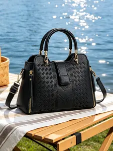 High-quality textured litchi grain women's handbag, embroidered thread design women's shoulder bag, elegant and versatile daily women's bag, essential bag for ladies, perfect Mother's Day gift for mom