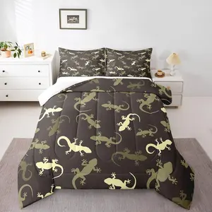 Feelyou Lizard Gecko Camouflage Duvet Set - Microfiber Bedding Set, Soft Breathable Polyester Linens, Soft Comfy Figure Print Blanket, Kids' Lightweight Warm Bedding, Multi-Size, Soft Comfy Blanket