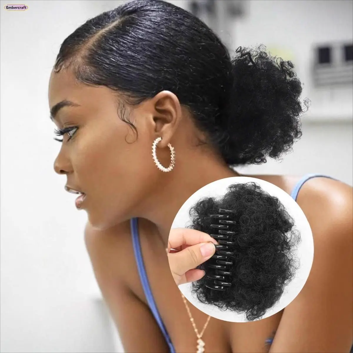 Women's Kinky Curly Texture Synthetic Hair Extension, Afro Puff Curly Ponytail Claw Clip, Easy-Install Fluffy Hair Piece for Daily Wear, Parties