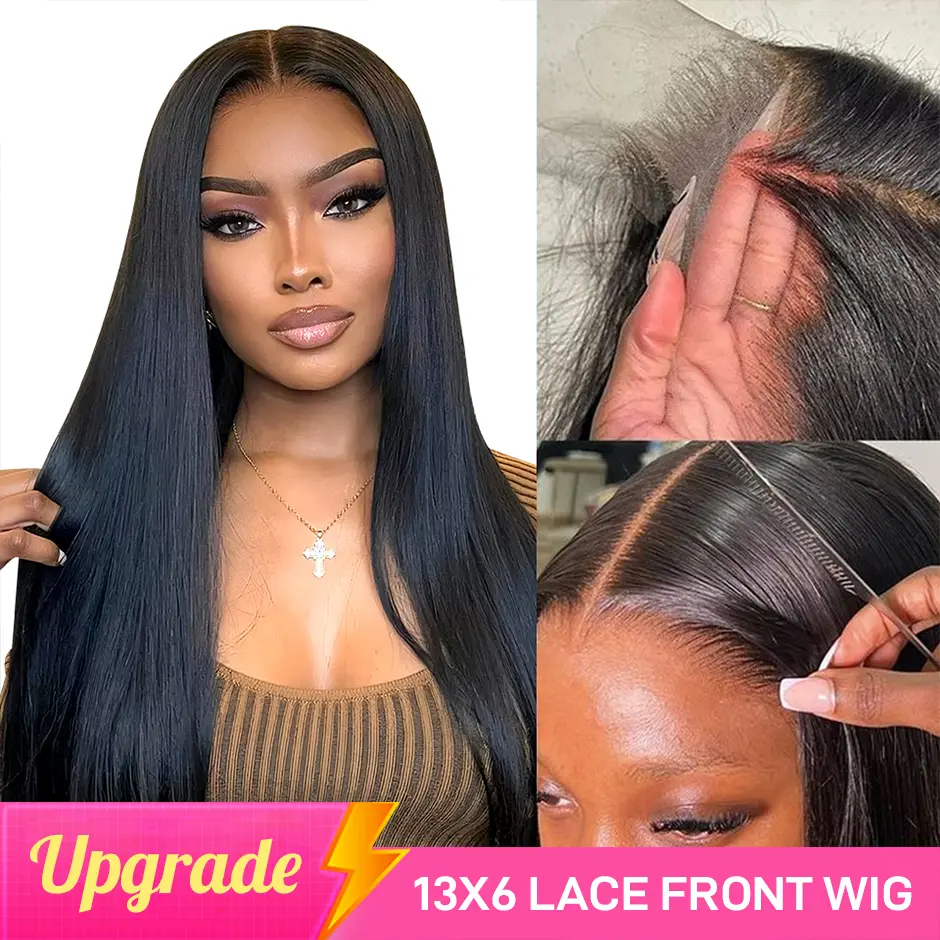 [Limited Stock]Yawawe Hair 13x6 HD Full Lace Frontal Glueless Wig Drawstring Wear Go 7x5  Glueless Wigs Brazilian Straight Pre-Cut Pre-Plucked Human Hair for Women Natural Black with free Sideburns Stickers