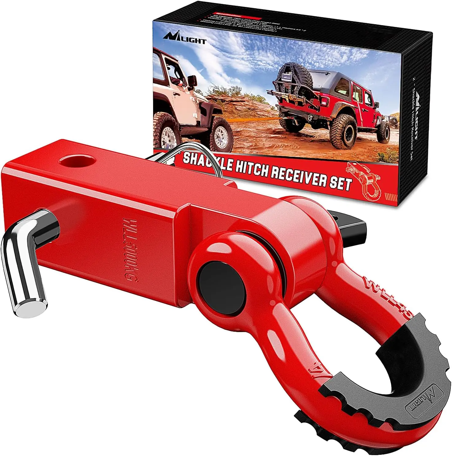 Nilight 2-Inch Hitch-Mounted Shackles Receiver Kit - 45000 LBs Breaking Strength, 3/4-Inch D-Ring Shackle, Trailer Hitch Pin, Heavy-Duty Solid Tool for Trucks, Cars, Vehicles, Off-Road Towing Recovery Safety Accessory, Car, Vehicle