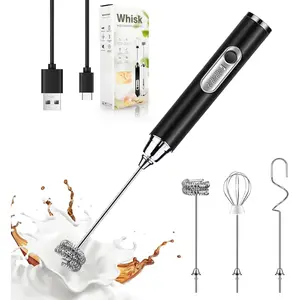 Rechargeable Milk Frother - 3-Speed Electric Handheld Coffee Mixer With 2 Whisks and Decoration Tool, Stand-up Design for Latte, Cappuccino, Cream (White,Black) #outdoorfun