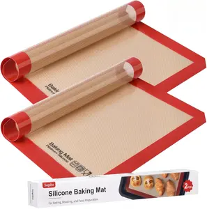 Silicone Baking Mat, Sopito Food Safe Silicone Baking Sheet, Heat Proof 480℉ Cooking Mat, Length 16.5 in Width 11.6 in, 2 PCS-Red