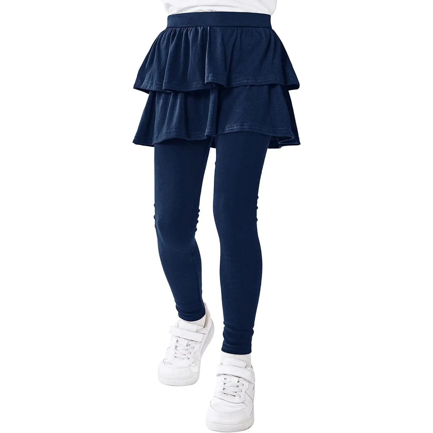 Girls' Blended Cotton Footless Trousers/Leggings with Ruffle Skirt - Warm, Stretchy Enough, Soft School Uniform Bottoms (Blended Cotton Material, 30% Polyester) for 4-14 Years, Halloween, Birthday Party