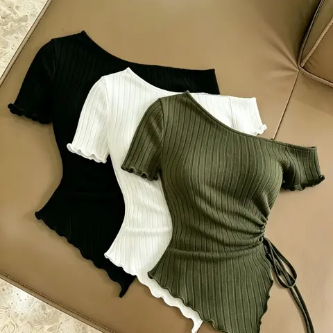Spring Summer Fall Fashion New Comfortable Versatile Women's Short T-Shirt Set of Three, Casual Slim-Fitting Plain T-Shirts for Daily Wear