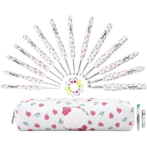 Crochet Gifts, 14 count Flower  2.25mm-10mm Soft Grip Metal Crochet Hooks for Crocheting & Knitting, Weave Yarn Craft Kits (White)