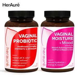 HerAuré Balanced & Moist Bundle - pH Balance, Odor Control, Stress Relief, Energy, Relaxation, Flora Health - 7B CFU Probiotic, 7-in-1 Mushroom Blend, Prebiotic, Ashwagandha, Saffron, Maca, Slippery Elm, Sea Moss, beach essentials, Deals For You Days