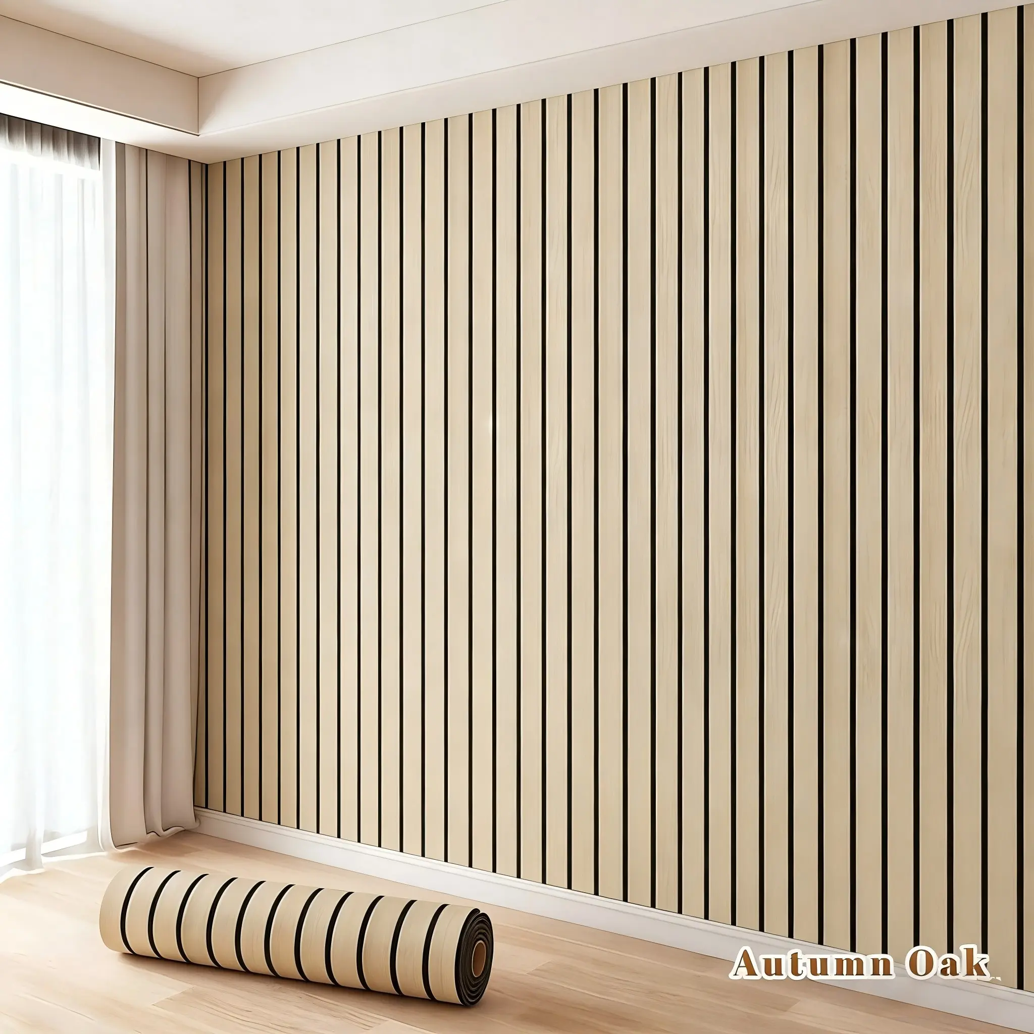 Self-Adhesive Wood Grain Wallpaper Roll, Thick Grid Straight Texture, Easy Peel & Stick Modern Home Decor, Faux Wood Wallpaper, Interior Walls