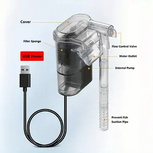 Mini Aquarium Filter for 5 Gallon Tank - Quiet USB Fish Tank Filter, Adjustable Flow 66GPH, 2.5W Small Internal Filter with Filter Floss for 2-5 Gallon Betta Tank