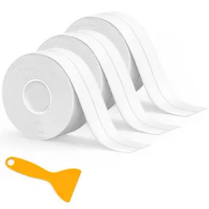 3 Rolls White Waterproof Self - Adhesive Caulk Tape (1.5" x 10.5 Ft) Sealing Tool, Multipurpose Caulking Strip for Bathroom, Kitchen & Toilet