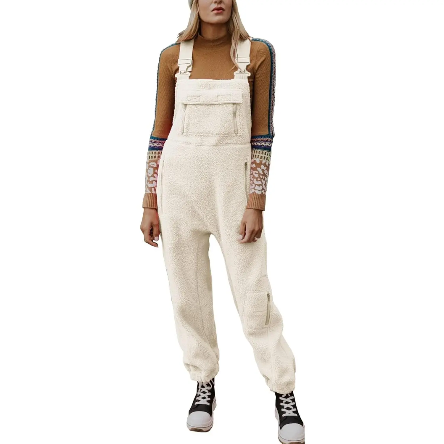 Imily Bela Women's Fleece Warm Overalls Winter Loose Casual Jumpsuits with Pockets
