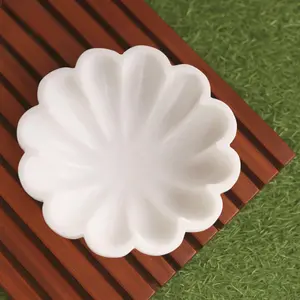 HandCrafted Marble Decorative Bowl | White Ruffle Scalloped Fluted Key/Fruit Ring Dish |  Modern Home Decor (6 Inches)