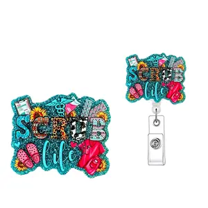 Letter Design Badge Holder without Card Sleeve, 1 Count Retractable Badge Reel with ID Clip, Acrylic Name Badge Holder for Nurse Doctor Student, Medical Personnel