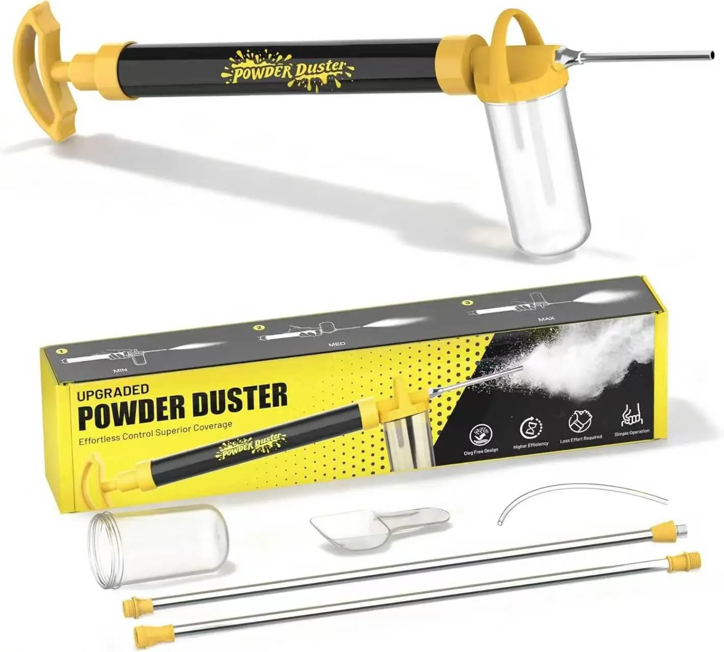 ATINSIO Diatomaceous Earth Powder Duster, Powder Sprayer with Adjustable Length 4FT, Multi-Purpose Application for Indoor Outdoor Garden (Yellow)