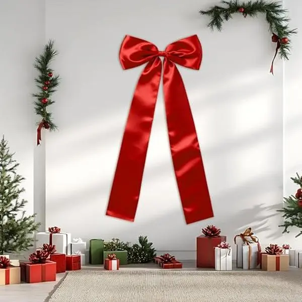 Garvee 23.5x63 Inch Large Christmas Bow for Christmas Tree, Big Red Bow Xmas Tree Topper Ribbon Hanging Bows for Holiday Home Wall Outdoor Indoor Party Crafts Christmas Decoration