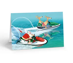 Stonehouse Collection Jet Skiing Christmas Cards, Funny Holiday Greeting Card with Santa and His Reindeer, Set of 12 Cards with Envelopes – Made in the USA