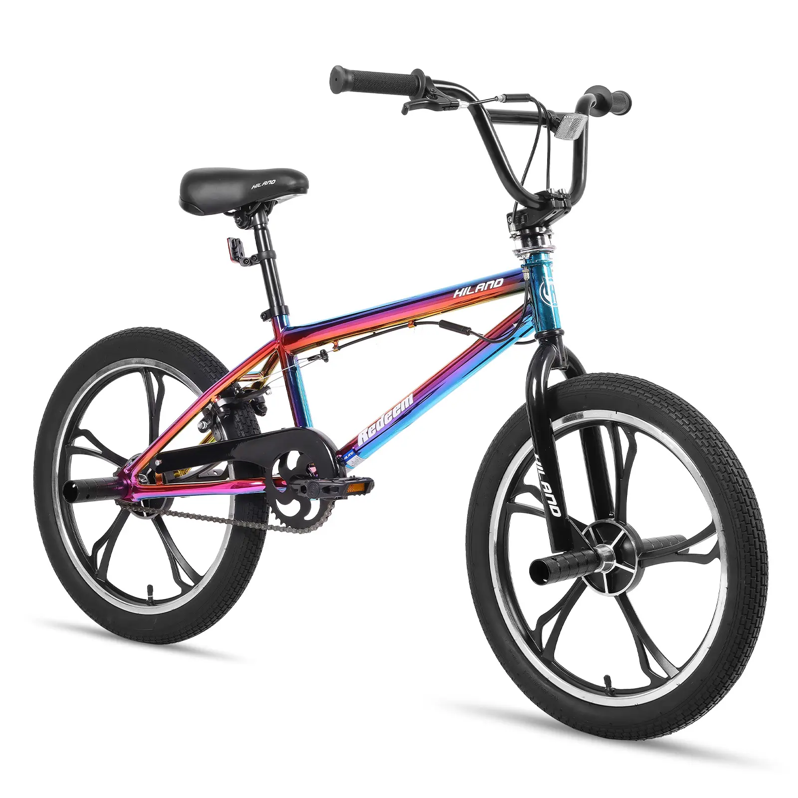 HILAND 20-Inch 5-Spoke Wheels Sporty Kids BMX Bicycle for Ages 5-12 - 360-Degree Rotor Freestyle, 4 Pegs, Single Speed, with Bike Handlebars, Spoke Wheels Bikes, Bicycle Rim, Sporty Bikes