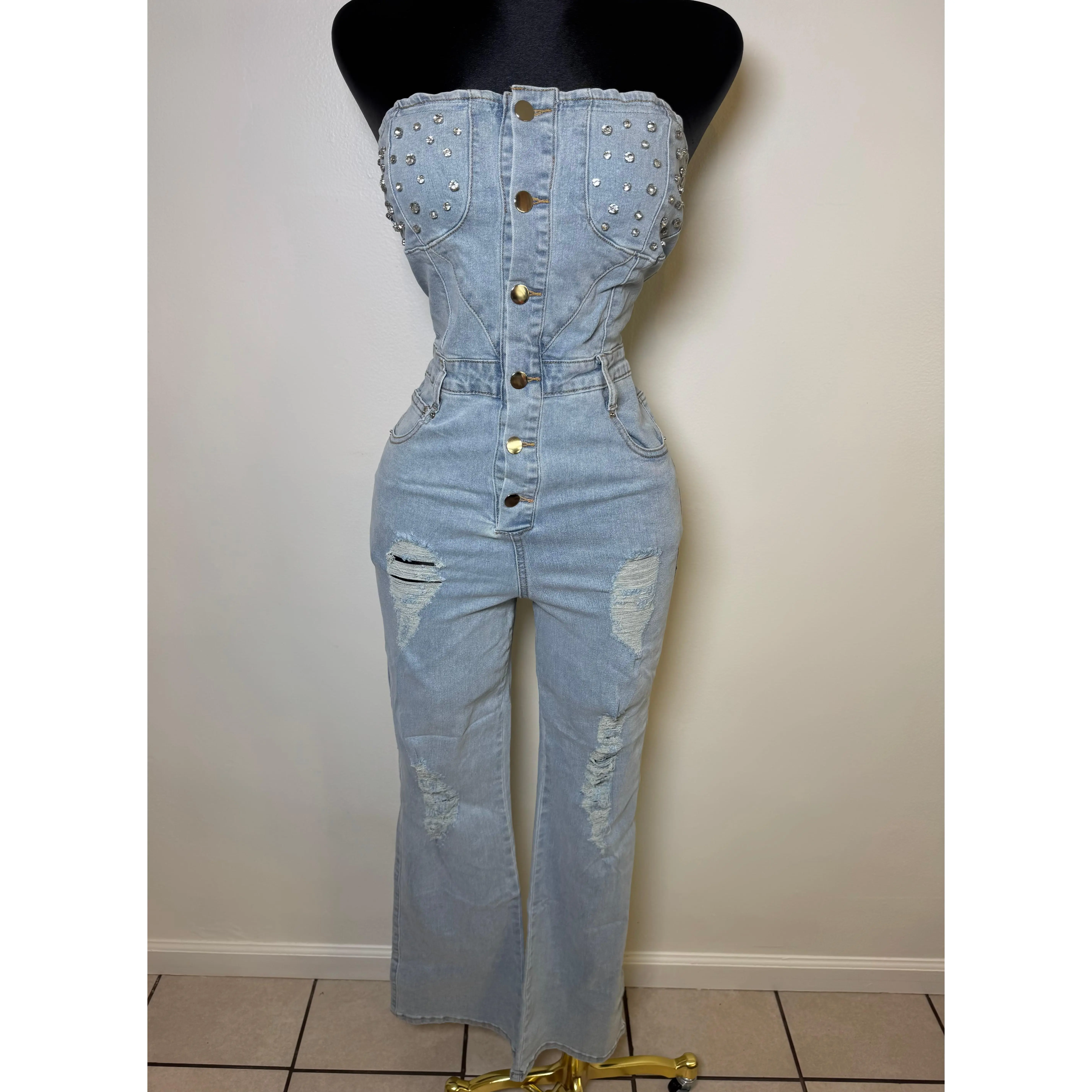 all in one denim jumpsuit - TikTok Shop