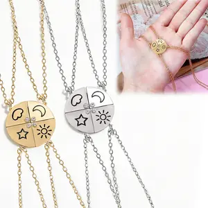 Sun, Moon, Star & Cloud Puzzle Magnetic Necklace Set for 4, Best Friend & Sister Jewelry, Gold/Silver Matching Necklaces, Unique Puzzle Piece Design for 4 Besties, Perfect Birthday & Friendship Gift