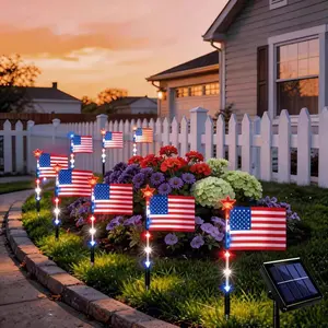 Solar American Flag Garden Stake LED Lights, Patriotic Outdoor Decor for 4th of July, Memorial Day Lawn Pathway Accents
