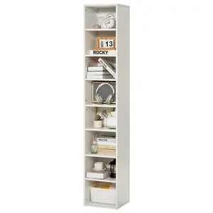 VEVOR 8 Tiers Narrow Bookshelf,  71 in Wooden Tall Open Bookcase with  Height-Adjustable Shelf, Freestanding Display Storage Floor Bookcase Bookshelf for Library, Bedroom, Living Room, Office, White