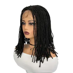 14 Inch Synthetic Wig Straight Full Lace Dreadlock Wig with Baby Hair Pre Plucked Knotless Square Part Faux Locs Wig Braided Wigs for Women Full Double Lace Wig Dreadlocks Crochet Hair for Women