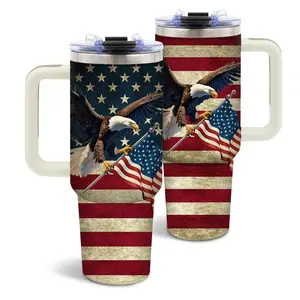 DUUV Hawk American Flag Tumbler 40 Oz with Handle Best Gifts for Dad Grandpa Portable Drinkware Mug for Men on Birthday Fathers Day