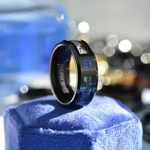 Genuine Abalone Shell with Sapphire Men's Tungsten Carbide Ring