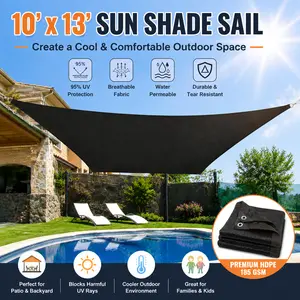 90% Blackout Shade Sail 10x13ft | UV Resistant Outdoor Sun Shade Cloth | Heavy Duty Shade Net with Reinforced Grommets | Backyard Pool Shade Cover | Patio Garden Sun Protection Canopy | Summer Family Outdoor Shade Solution | summerwins