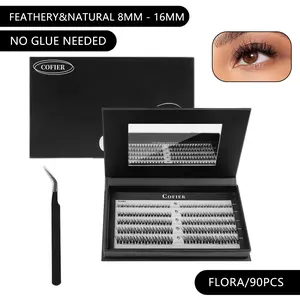 [Billy Tea Live Exclusive] Cofier No Glue Lash Kit Jelly-Coated Base Self Adhesive Individual Eyelashes, Easy Makeup Application with Tweezers (80/100/160 Pcs)