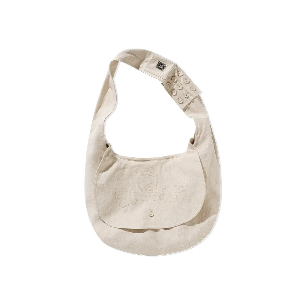 POP MART Hirono Living Wild – Freedom Island Cotton Linen Wanderer Bag White
