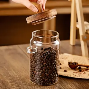 Airtight Round Glass Food Storage Canister Set - 20.29oz/25.36oz BPA-Free Transparent Reusable Jars with Wooden Bamboo Lid & Spoon, for Coffee Beans, Tea, Spice, Ideal for Kitchen Organization, Valentine's Day Gift, Bpa Free Jars