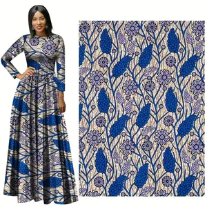 First-Class African Style Batik Printed Fabric 6 Yards Polyester Fabric with Fine Floral Pattern for Party Dress and Traditional Dress Making