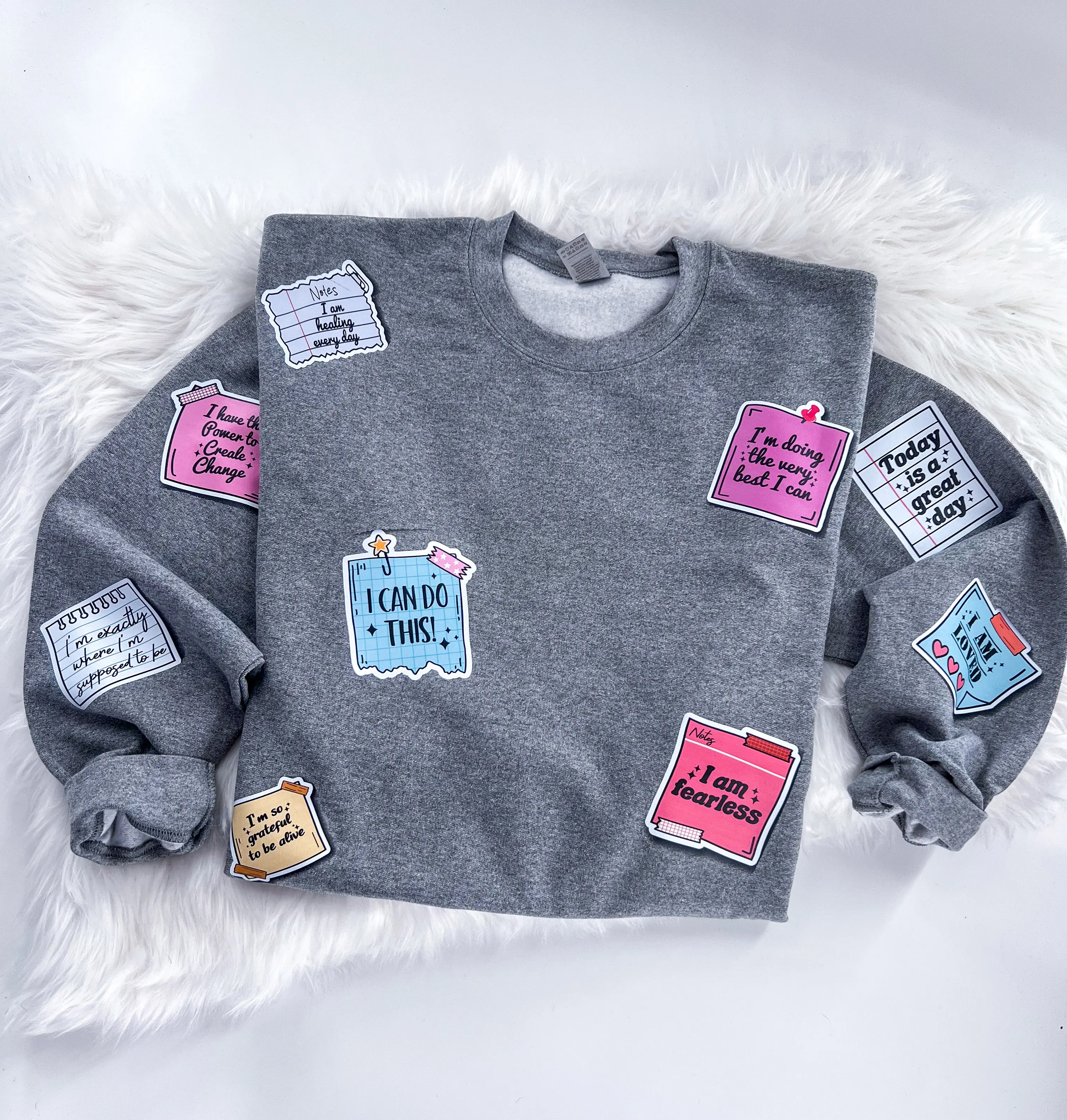 Positive affirmation Sticky Note Sweatshirt or Hoodie with sleeve prints Comfy Unisex Tops Oversized Small