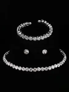 Women's Elegant Rhinestone Decorated Beaded Necklace & Dangle Earrings & Bracelet, Exquisite Trendy, Fashionable Accessories for Party & Daily Clothing Decor, Wedding Set Earrings, Fashionable Jewelry Set, Matching Jewelry Set