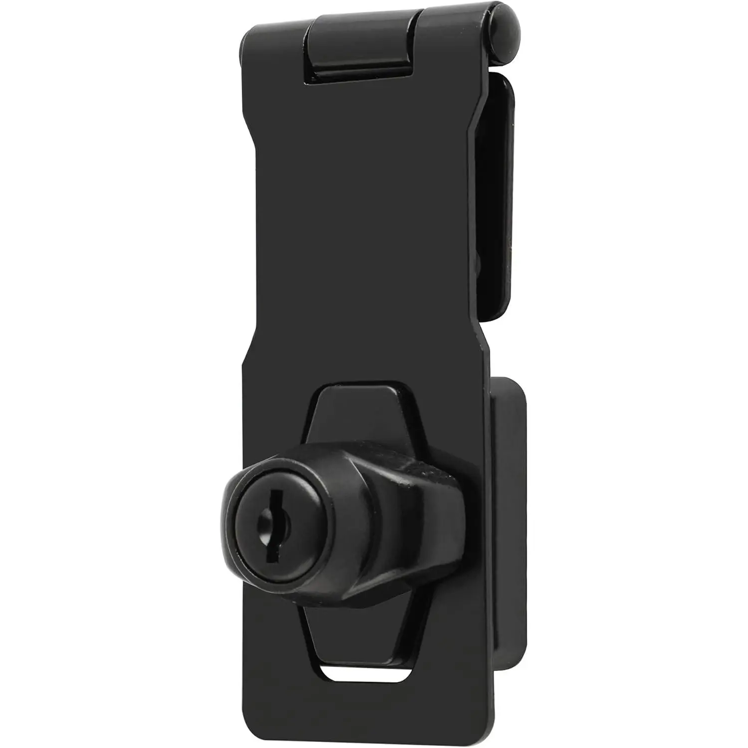 Keyed Hasp Lock,4 Inch Safety Packlock Clasp Hasps Latch,Black Door Hinge Lock with  Keyed Locking Hasps for Cabinet,Closet,Drawer, Barn,Fence,Garage Doors